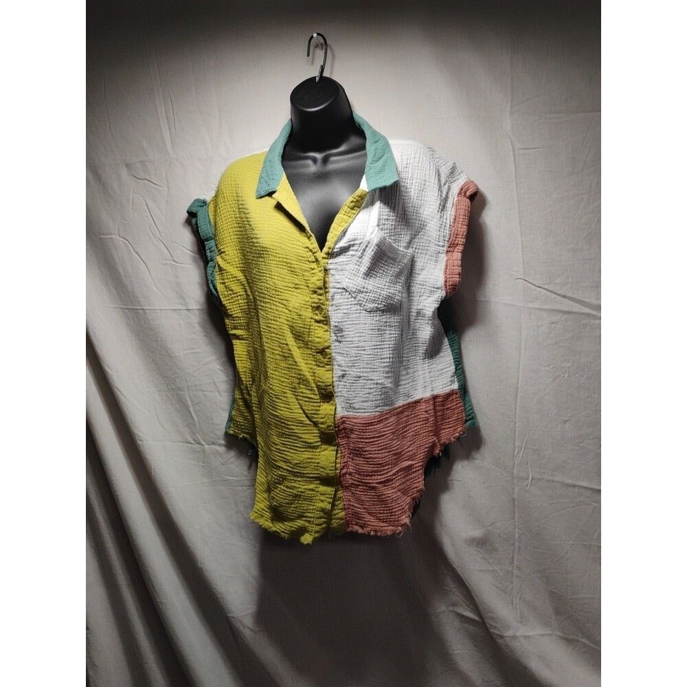 Umgee  Multi-color Button Down Color block Top X large